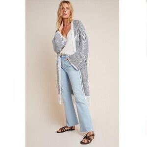 Anthropologie Pippa Fringed Duster Open Knit Crochet Kimono
